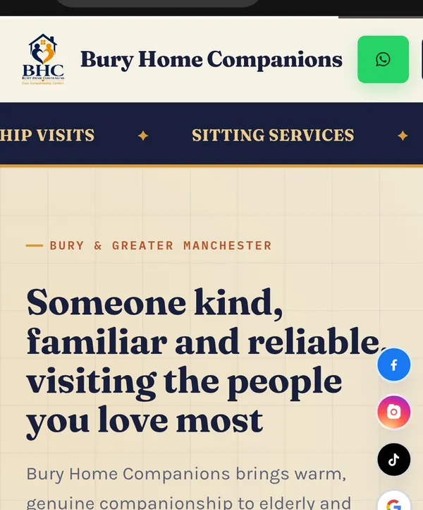 Homepage of the Bury Home Companions website