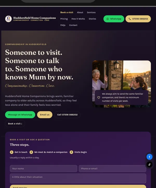 Homepage of the Huddersfield Home Companions website