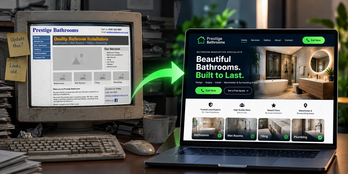 Example of an old website redesigned into a modern one
